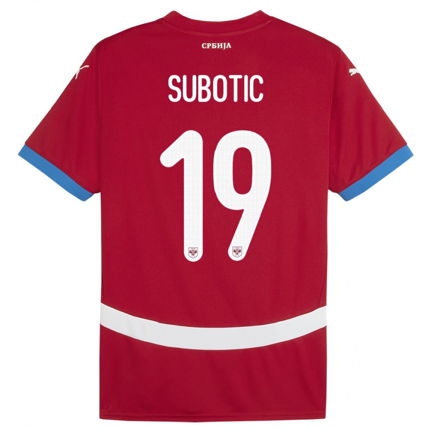 גברים כדורגל סרביה Vasilije Subotic #19 אָדוֹם ג'רזי ביתית 24-26