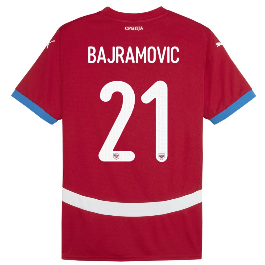 גברים כדורגל סרביה Eldin Bajramovic #21 אָדוֹם ג'רזי ביתית 24-26