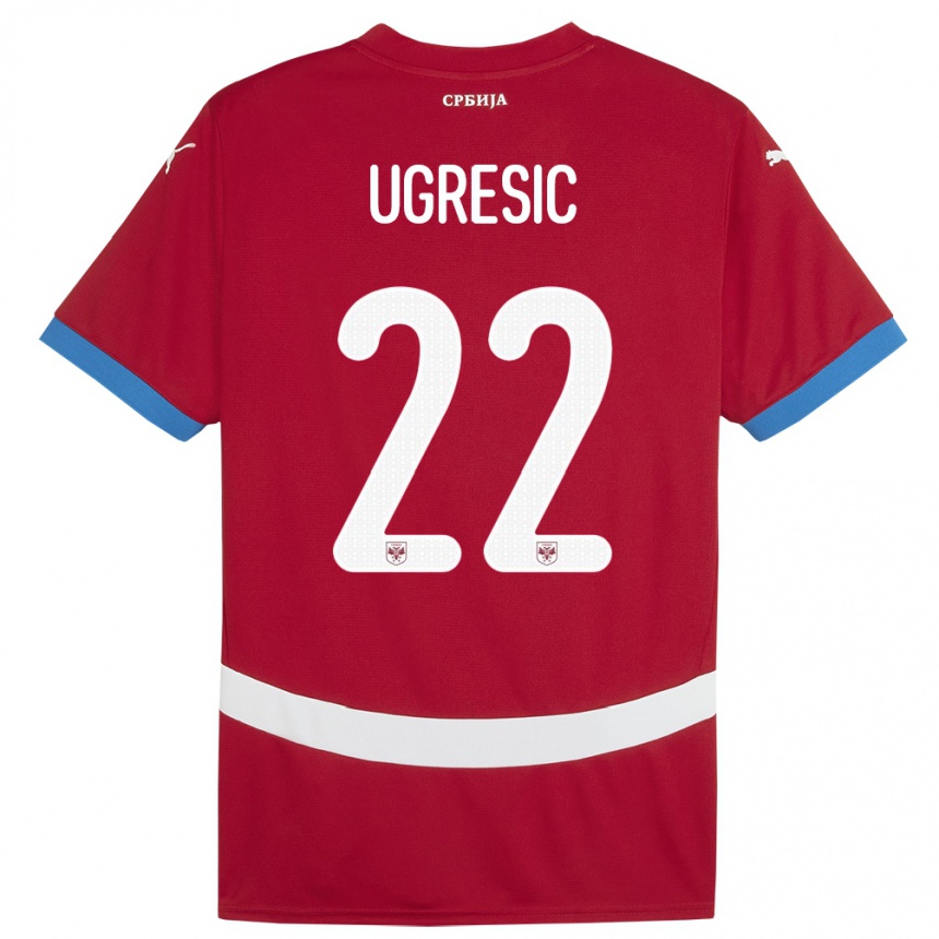 גברים כדורגל סרביה Ognjen Ugresic #22 אָדוֹם ג'רזי ביתית 24-26