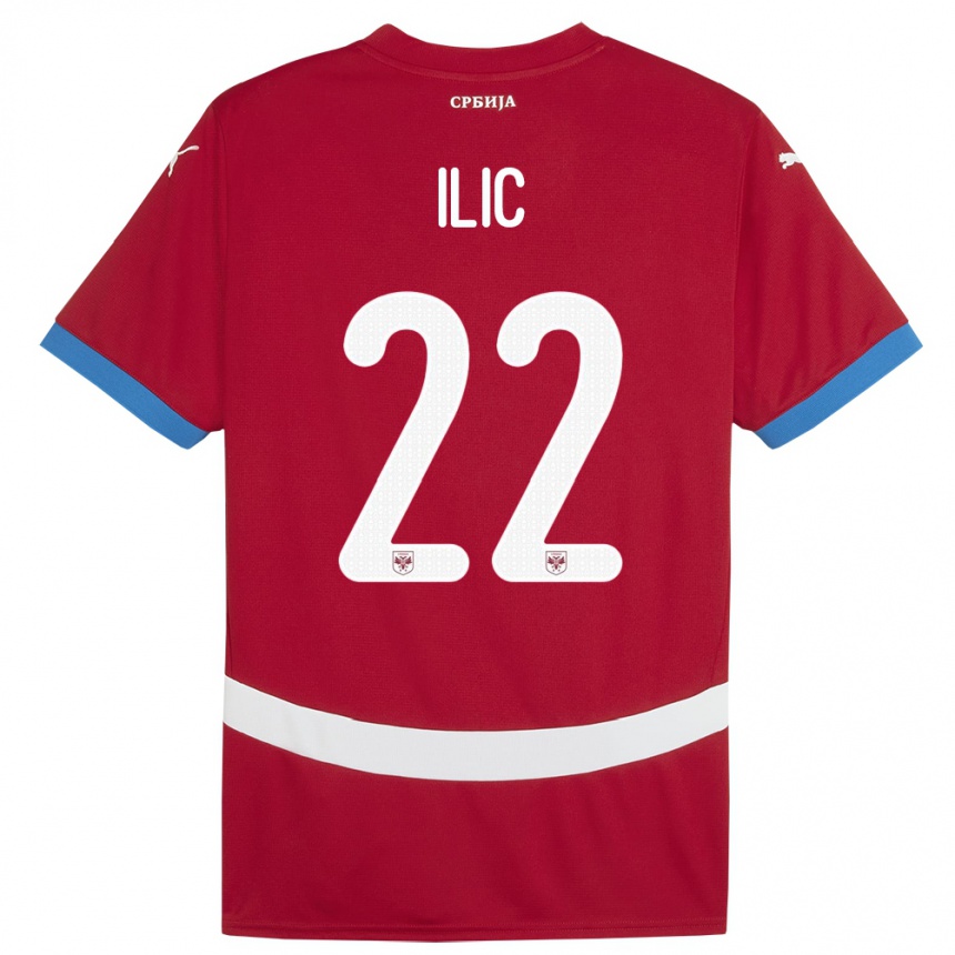גברים כדורגל סרביה Pavle Ilic #22 אָדוֹם ג'רזי ביתית 24-26