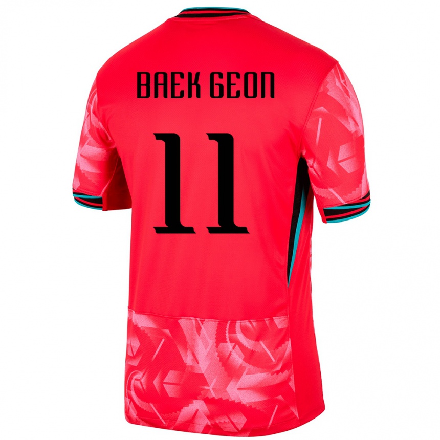 גברים כדורגל דרום קוריאה Geon Baek #11 אָדוֹם ג'רזי ביתית 24-26
