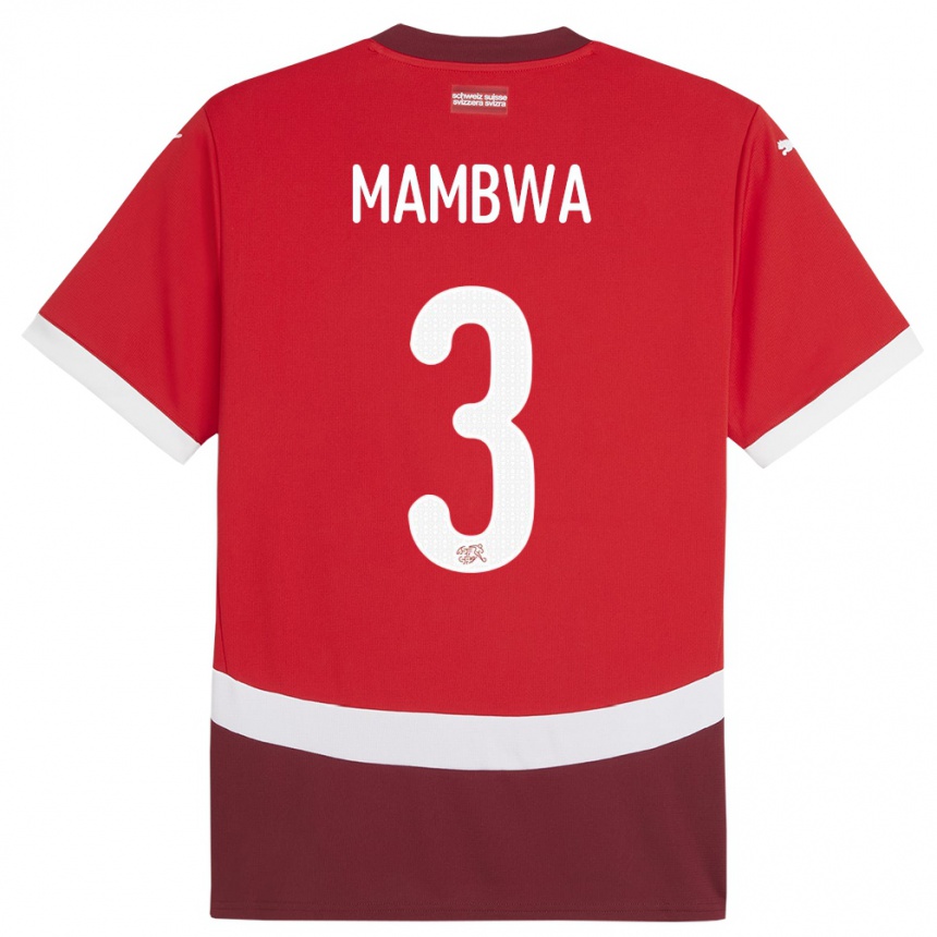 גברים כדורגל שווייץ Olivier Mambwa #3 אָדוֹם ג'רזי ביתית 24-26