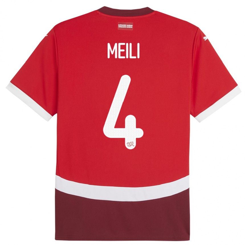 גברים כדורגל שווייץ Ezequiel Meili #4 אָדוֹם ג'רזי ביתית 24-26
