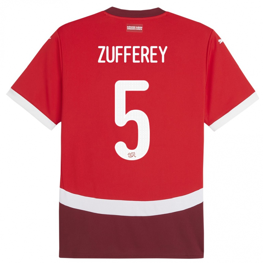 גברים כדורגל שווייץ Gil Zufferey #5 אָדוֹם ג'רזי ביתית 24-26