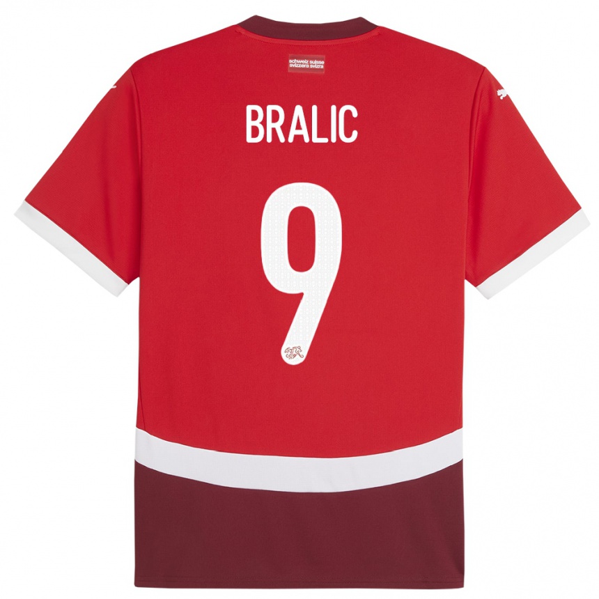 גברים כדורגל שווייץ Josip Bralic #9 אָדוֹם ג'רזי ביתית 24-26