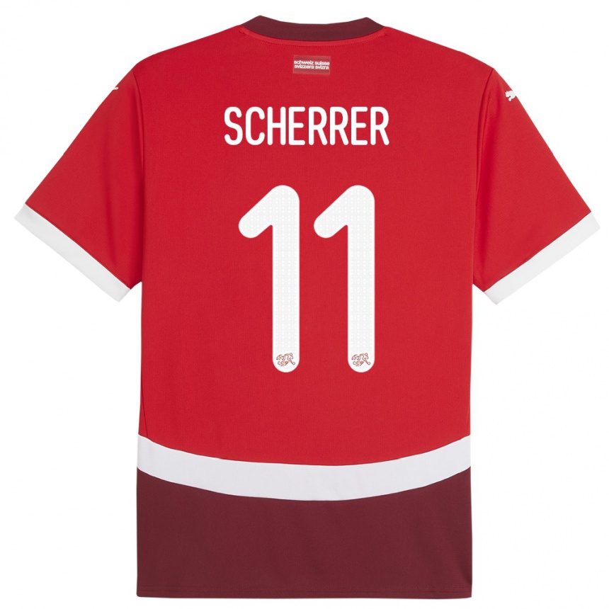 גברים כדורגל שווייץ Nevio Scherrer #11 אָדוֹם ג'רזי ביתית 24-26
