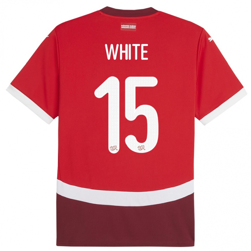 גברים כדורגל שווייץ Leon White #15 אָדוֹם ג'רזי ביתית 24-26
