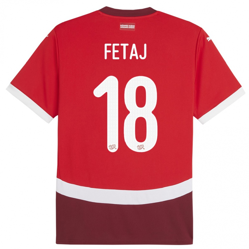גברים כדורגל שווייץ Sarjon Fetaj #18 אָדוֹם ג'רזי ביתית 24-26