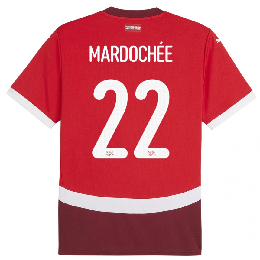 גברים כדורגל שווייץ Miguel Mardochée #22 אָדוֹם ג'רזי ביתית 24-26