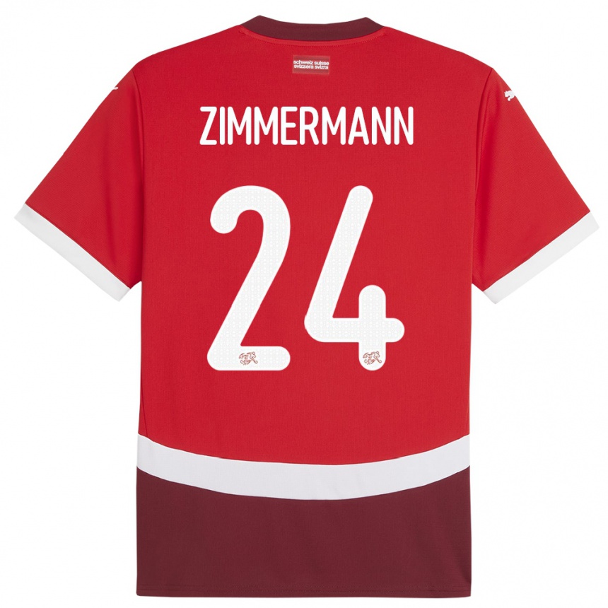 גברים כדורגל שווייץ Mio Zimmermann #24 אָדוֹם ג'רזי ביתית 24-26