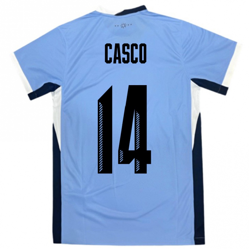 גברים כדורגל אורוגוואי Maximiliano Casco #14 לבן שחור ג'רזי ביתית 24-26