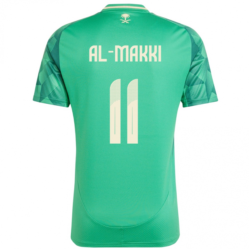 גברים כדורגל ערב הסעודית Ali Al-Makki #11 יָרוֹק ג'רזי ביתית 24-26