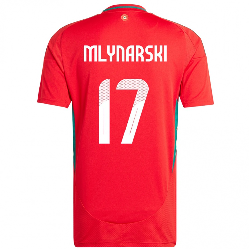 גברים כדורגל ויילס Patrick Mlynarski #17 אָדוֹם ג'רזי ביתית 24-26