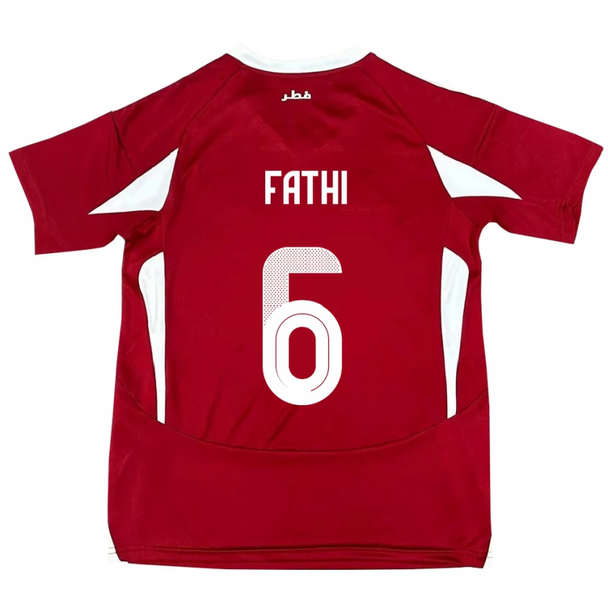 גברים כדורגל קטאר Ahmed Fathi #6 אָדוֹם ג'רזי ביתית 24-26