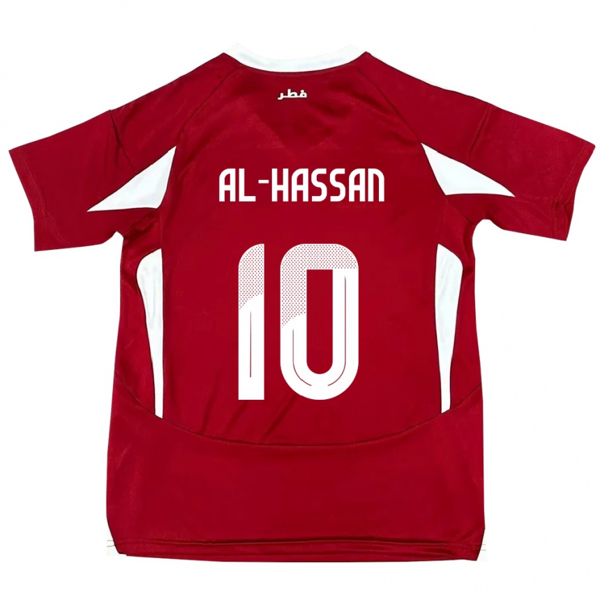 גברים כדורגל קטאר Ibrahim Al-Hassan #10 אָדוֹם ג'רזי ביתית 24-26