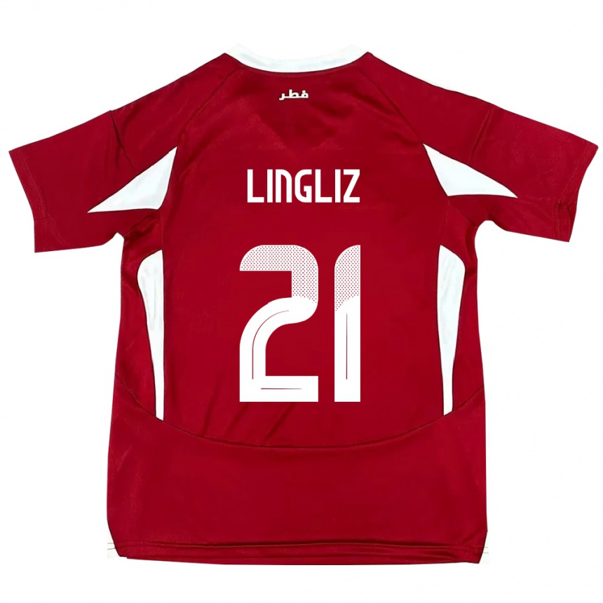 גברים כדורגל קטאר Mohamed Lingliz #21 אָדוֹם ג'רזי ביתית 24-26