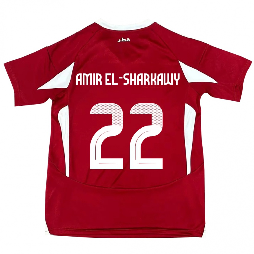 גברים כדורגל קטאר Galal Amir El-Sharkawy #22 אָדוֹם ג'רזי ביתית 24-26