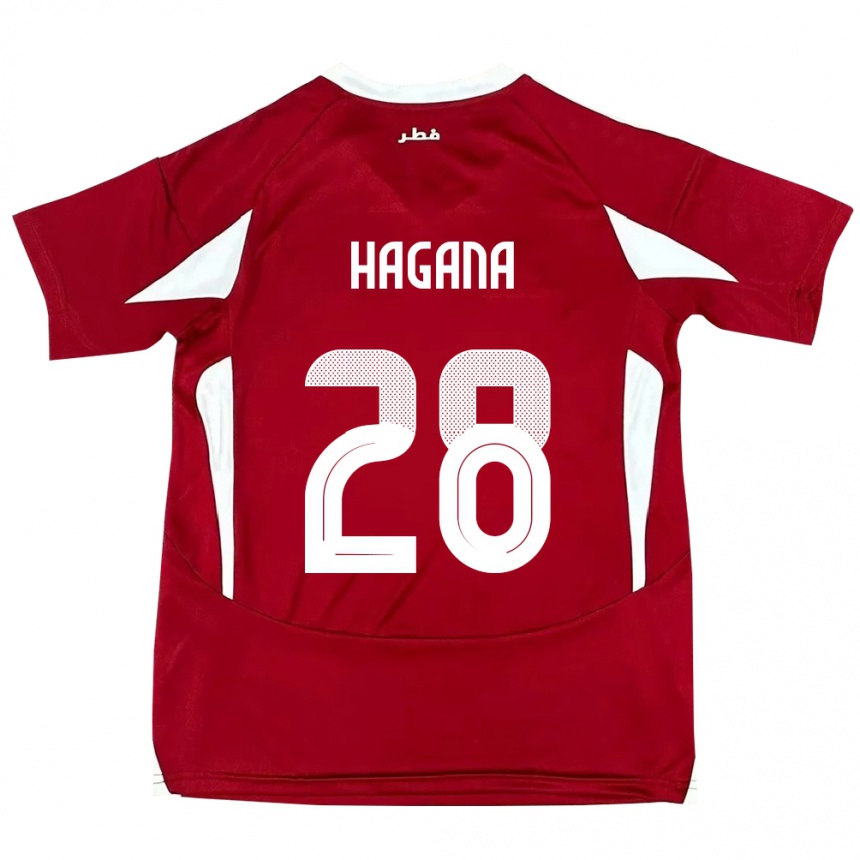 גברים כדורגל קטאר Ahmed Hagana #28 אָדוֹם ג'רזי ביתית 24-26