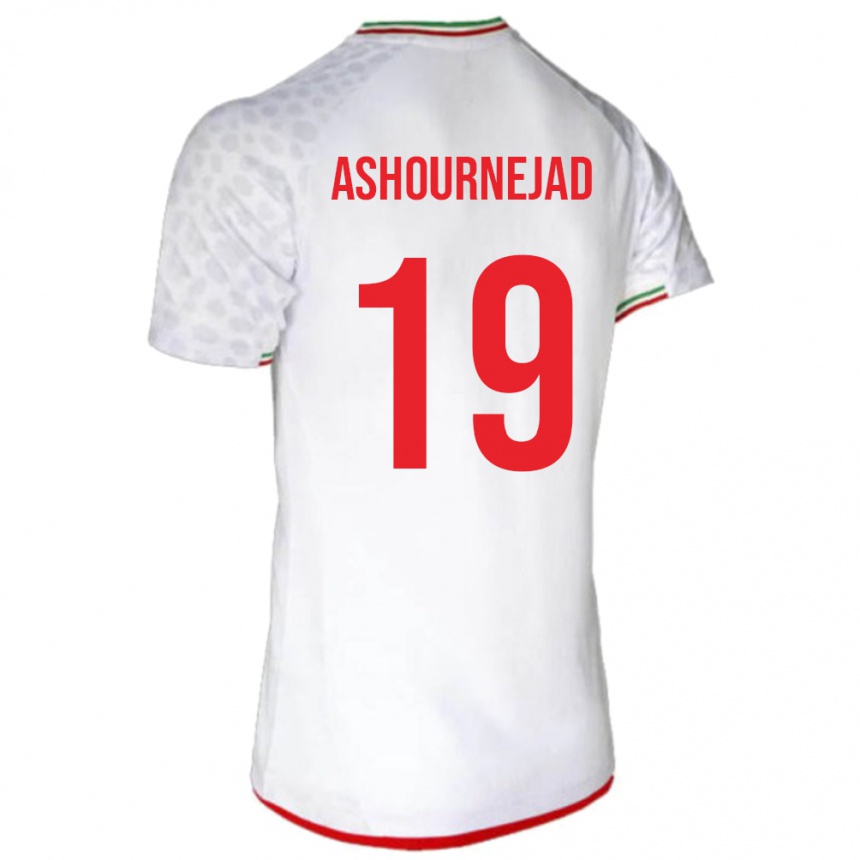 גברים כדורגל איראן Amirali Ashournejad #19 לָבָן ג'רזי ביתית 24-26
