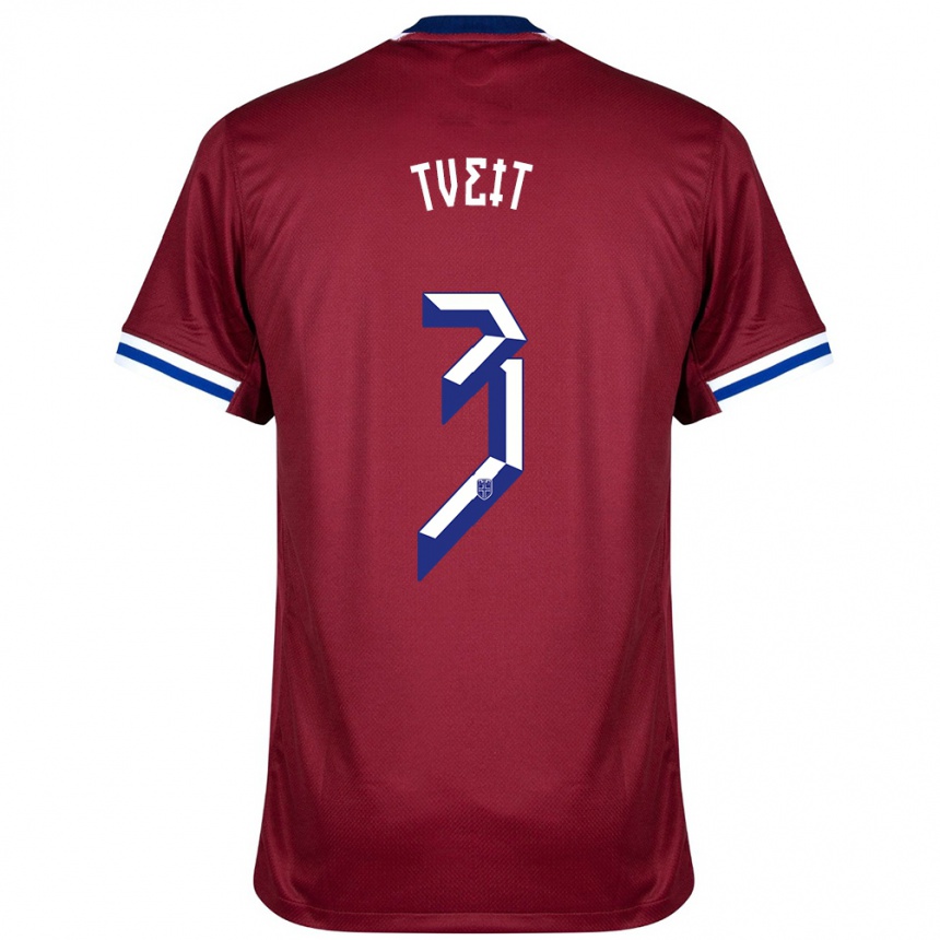 גברים כדורגל נורבגיה Aksel Tveit #3 אדום כחול לבן ג'רזי ביתית 24-26