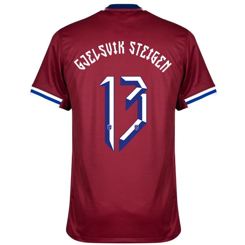 גברים כדורגל נורבגיה Rasmus Gjelsvik Steigen #13 אדום כחול לבן ג'רזי ביתית 24-26