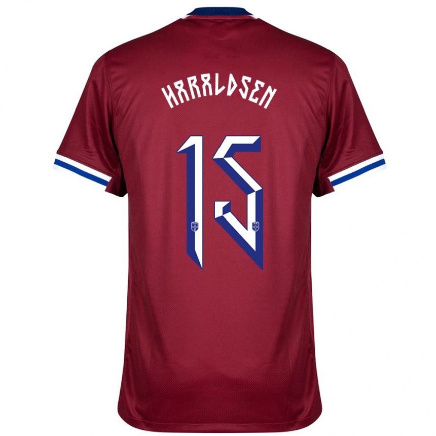 גברים כדורגל נורבגיה Henrik Haraldsen #15 אדום כחול לבן ג'רזי ביתית 24-26