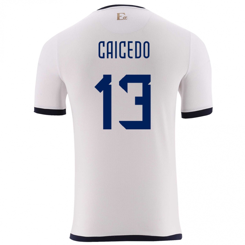 גברים כדורגל אקוודור Renato Caicedo #13 לבן הרחק ג'רזי 24-26
