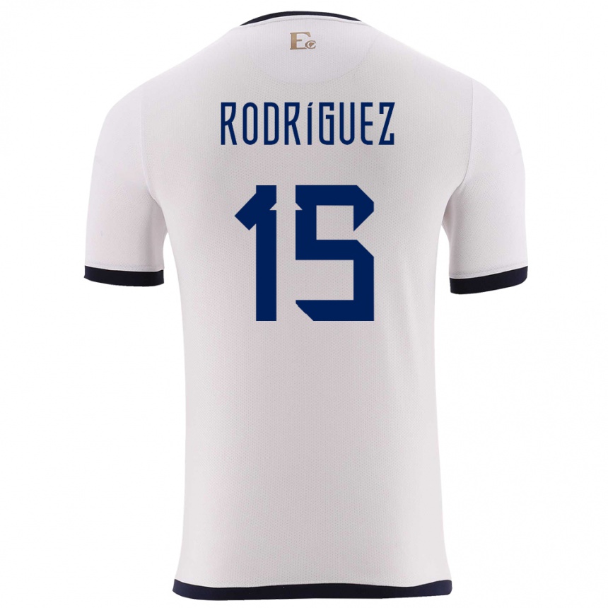 גברים כדורגל אקוודור Juan Rodríguez #15 לבן הרחק ג'רזי 24-26
