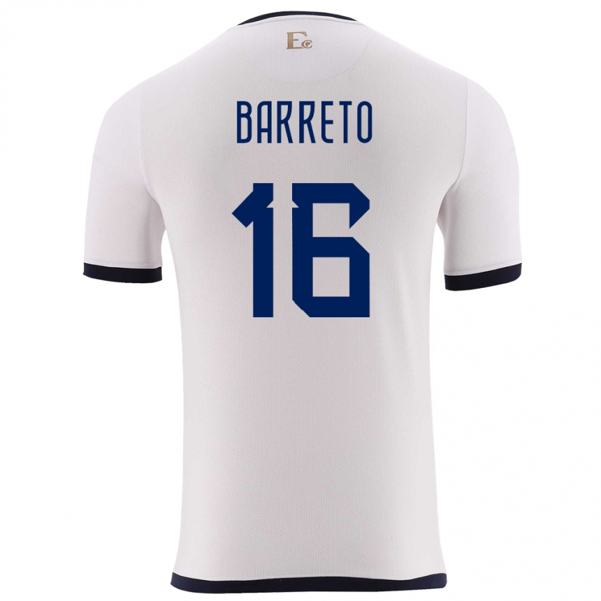גברים כדורגל אקוודור Andry Barreto #16 לבן הרחק ג'רזי 24-26