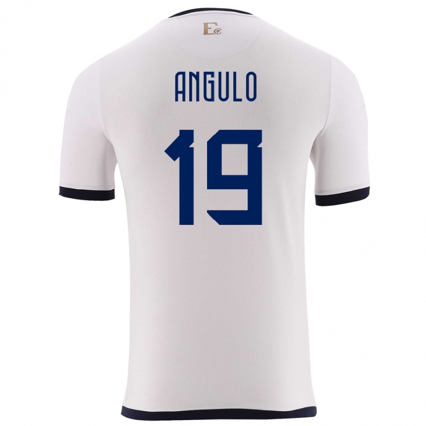 גברים כדורגל אקוודור Juan Angulo #19 לבן הרחק ג'רזי 24-26