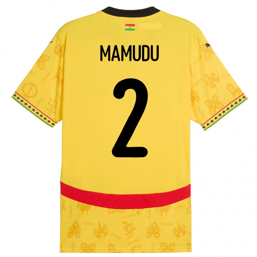 גברים כדורגל גאנה Kamaradini Mamudu #2 צָהוֹב הרחק ג'רזי 24-26
