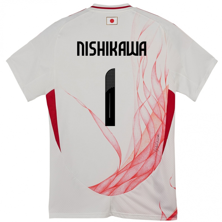 גברים כדורגל יַפָּן Genki Nishikawa #1 לָבָן הרחק ג'רזי 24-26