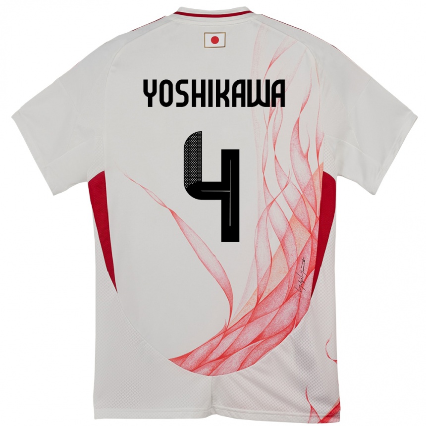 גברים כדורגל יַפָּן Haruto Yoshikawa #4 לָבָן הרחק ג'רזי 24-26