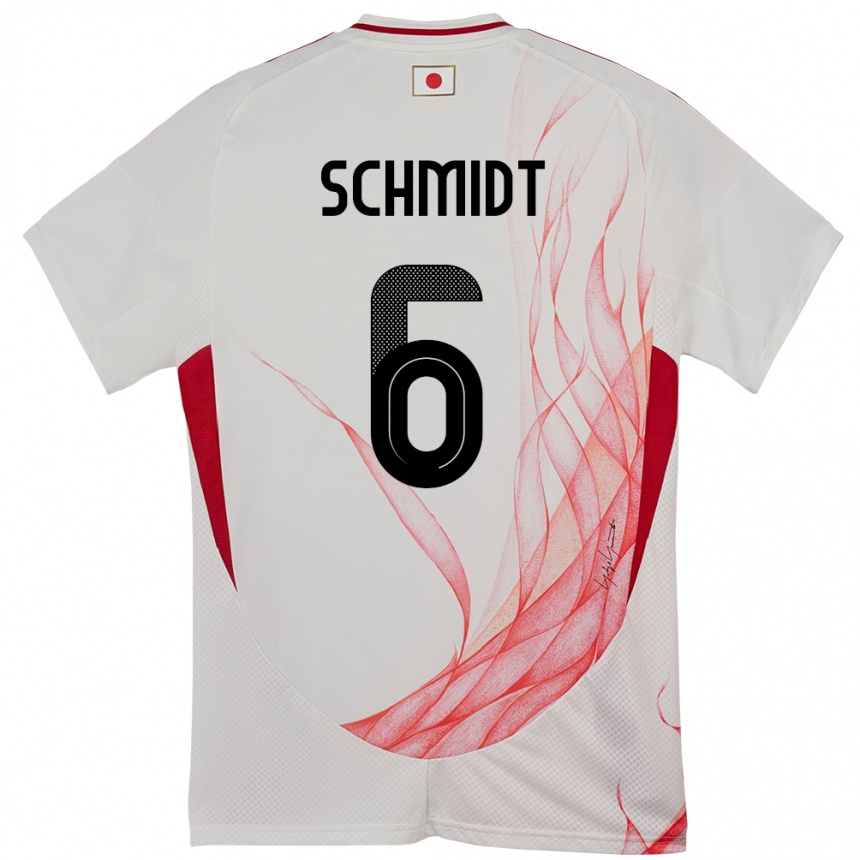 גברים כדורגל יַפָּן Nick Schmidt #6 לָבָן הרחק ג'רזי 24-26
