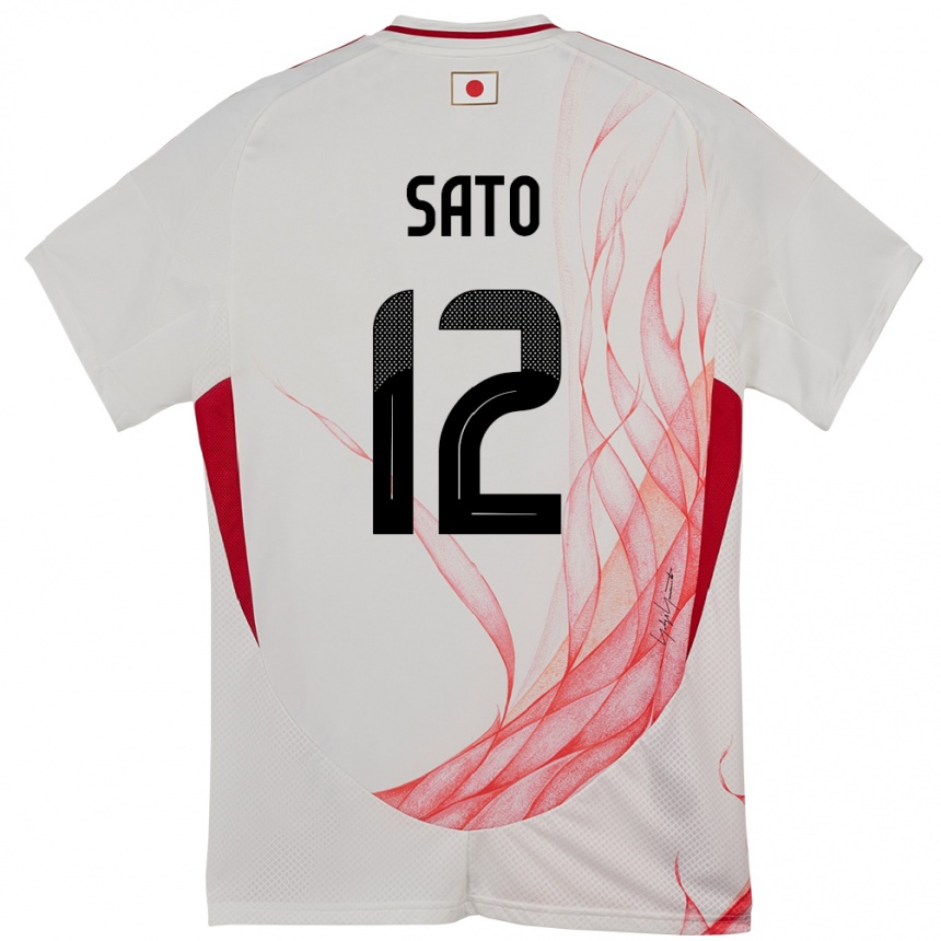 גברים כדורגל יַפָּן Rikuto Sato #12 לָבָן הרחק ג'רזי 24-26