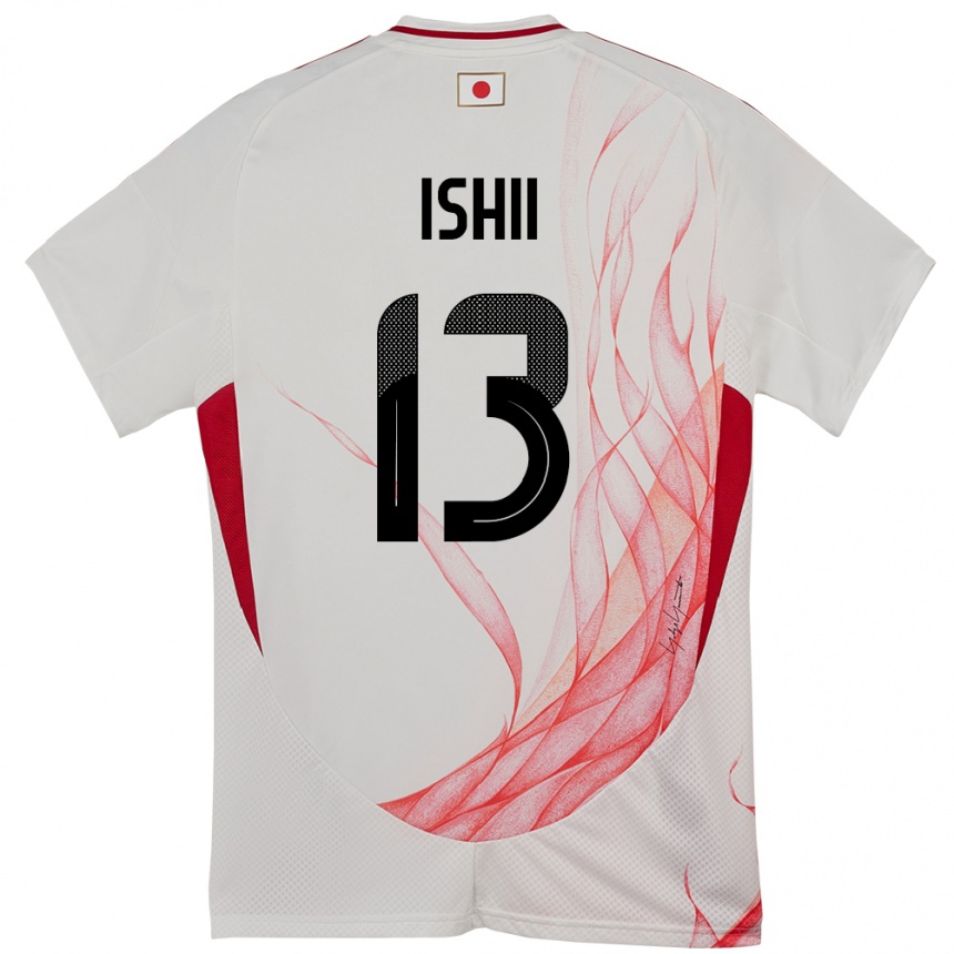 גברים כדורגל יַפָּן Hisatsugu Ishii #13 לָבָן הרחק ג'רזי 24-26