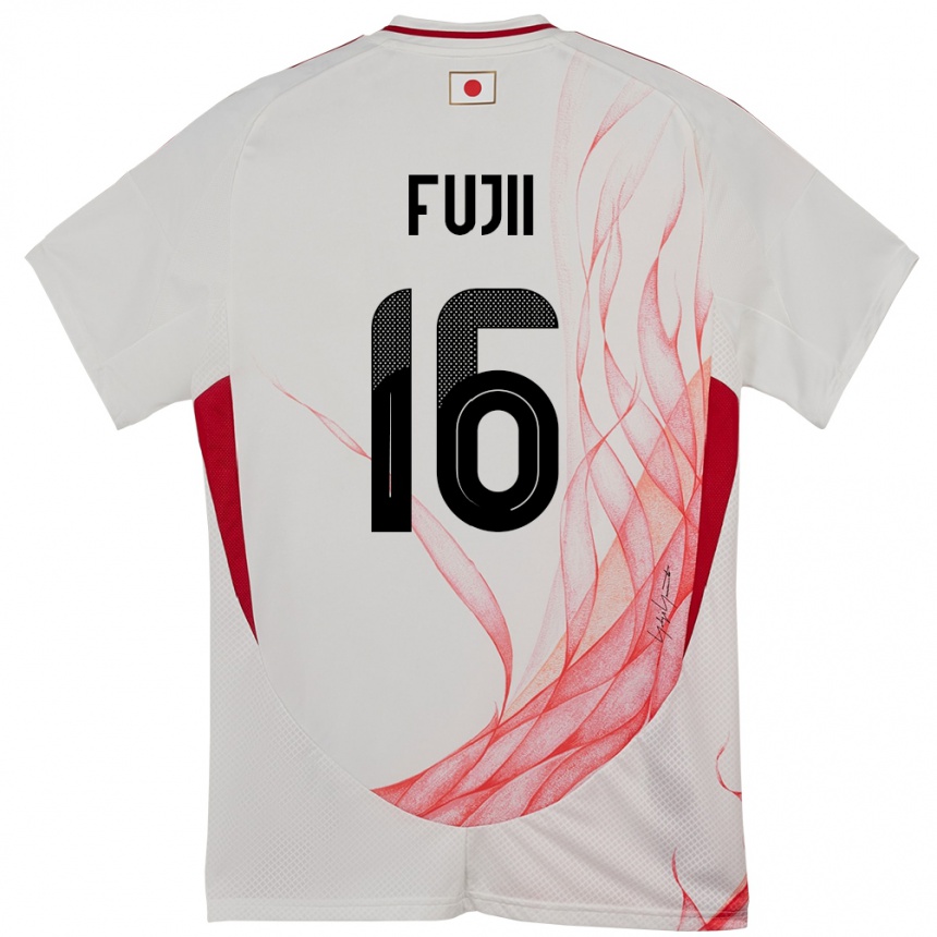 גברים כדורגל יַפָּן Shota Fujii #16 לָבָן הרחק ג'רזי 24-26