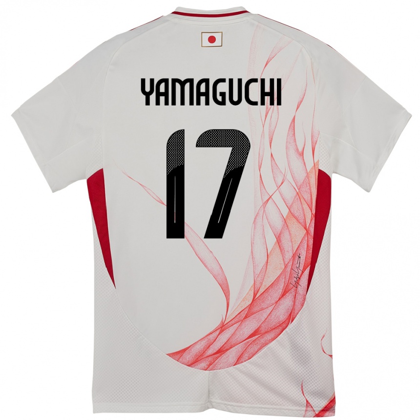 גברים כדורגל יַפָּן Taiyo Yamaguchi #17 לָבָן הרחק ג'רזי 24-26