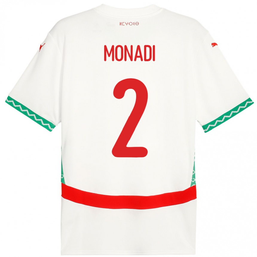 גברים כדורגל מָרוֹקוֹ Soulaiman Monadi #2 לָבָן הרחק ג'רזי 24-26