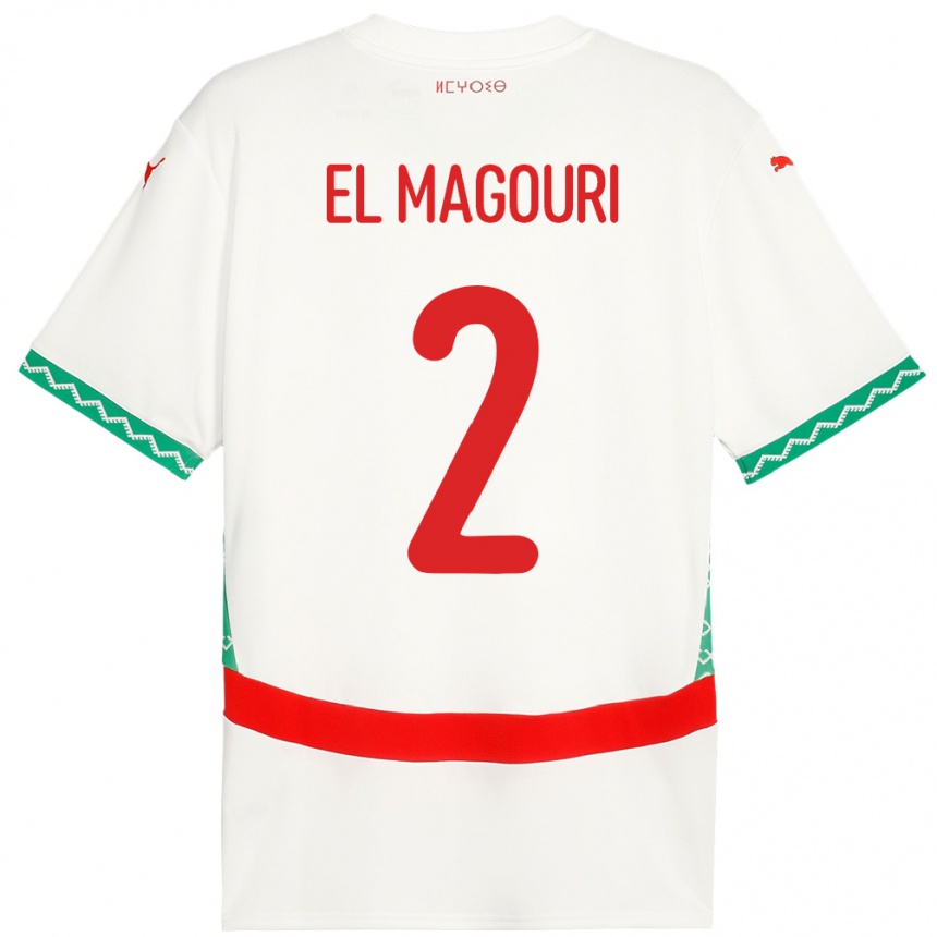 גברים כדורגל מָרוֹקוֹ Anas El Magouri #2 לָבָן הרחק ג'רזי 24-26