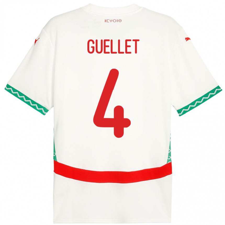 גברים כדורגל מָרוֹקוֹ Shadi Guellet #4 לָבָן הרחק ג'רזי 24-26
