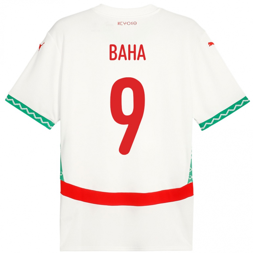 גברים כדורגל מָרוֹקוֹ Ziyad Baha #9 לָבָן הרחק ג'רזי 24-26