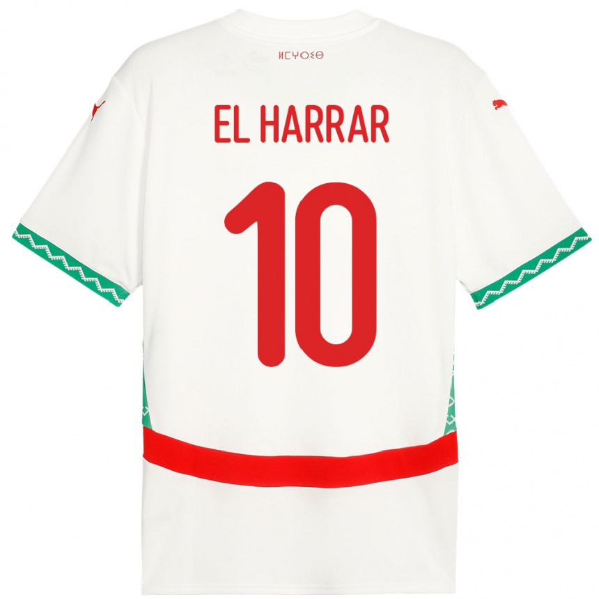 גברים כדורגל מָרוֹקוֹ Mohamed El Harrar #10 לָבָן הרחק ג'רזי 24-26