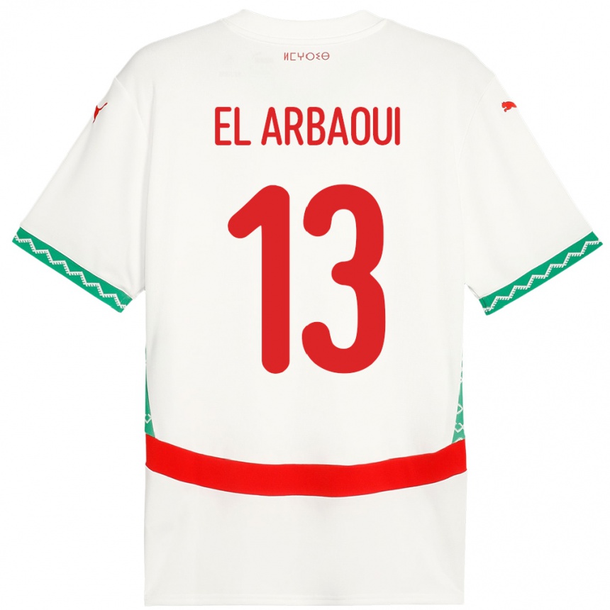 גברים כדורגל מָרוֹקוֹ Ilyas El Arbaoui #13 לָבָן הרחק ג'רזי 24-26