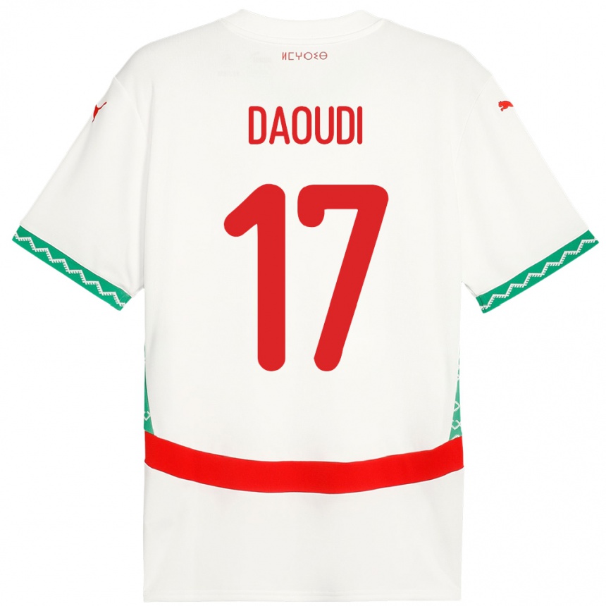 גברים כדורגל מָרוֹקוֹ Abdelali Daoudi #17 לָבָן הרחק ג'רזי 24-26