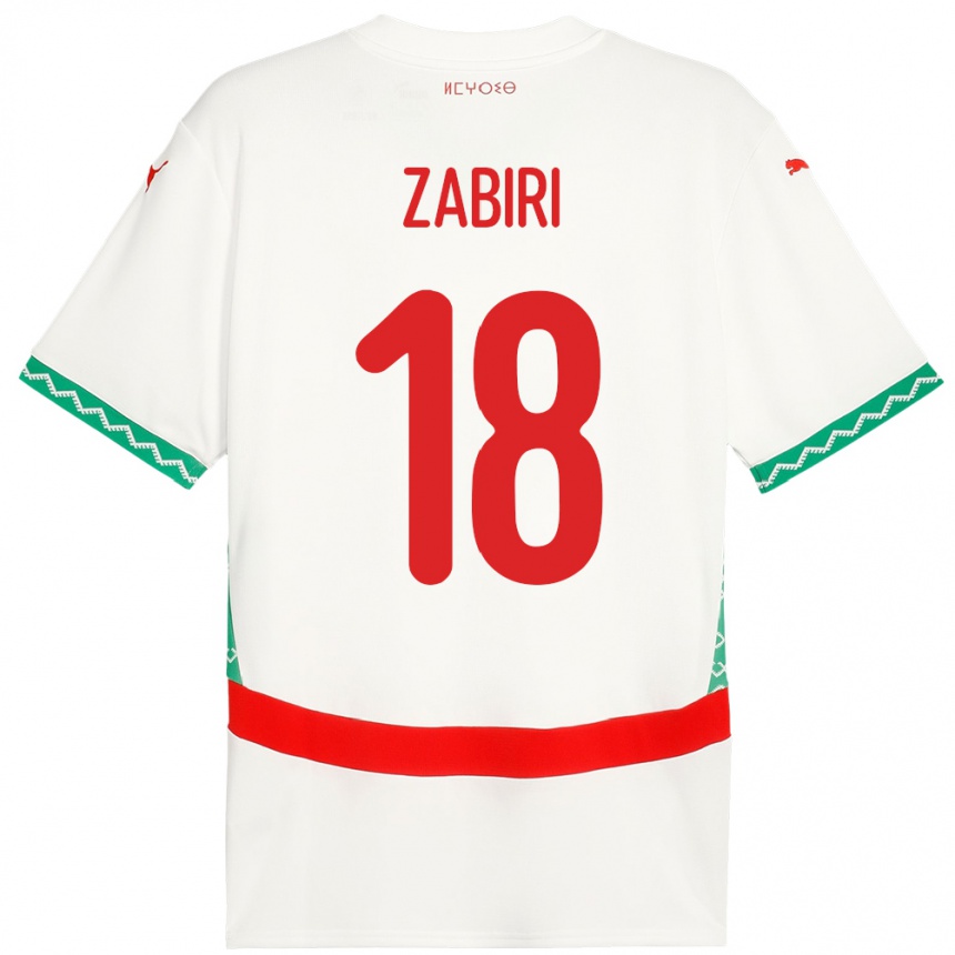 גברים כדורגל מָרוֹקוֹ Yassir Zabiri #18 לָבָן הרחק ג'רזי 24-26