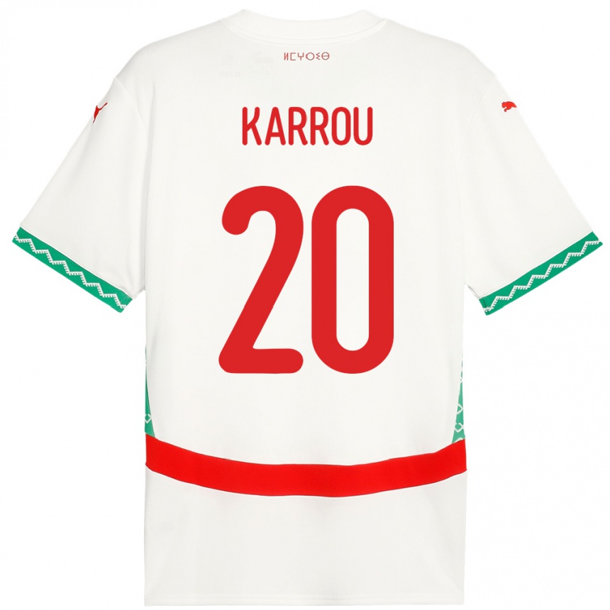 גברים כדורגל מָרוֹקוֹ Mohamed Karrou #20 לָבָן הרחק ג'רזי 24-26