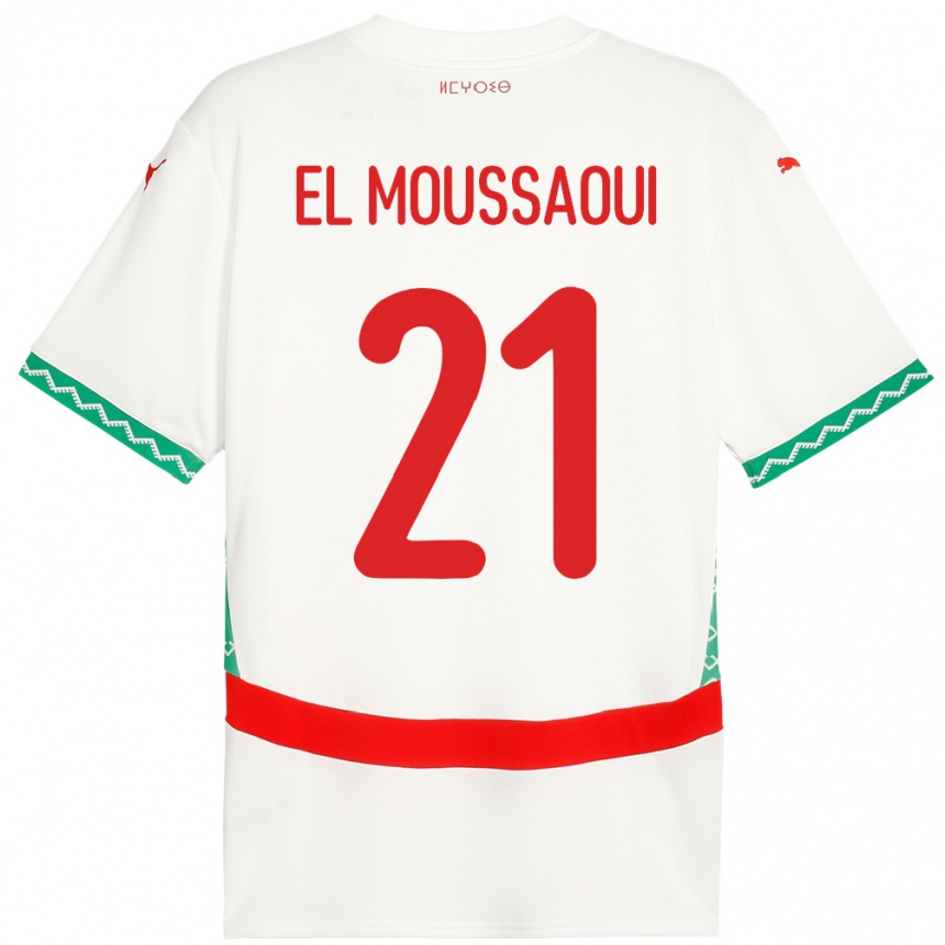 גברים כדורגל מָרוֹקוֹ Tajeddine El Moussaoui #21 לָבָן הרחק ג'רזי 24-26