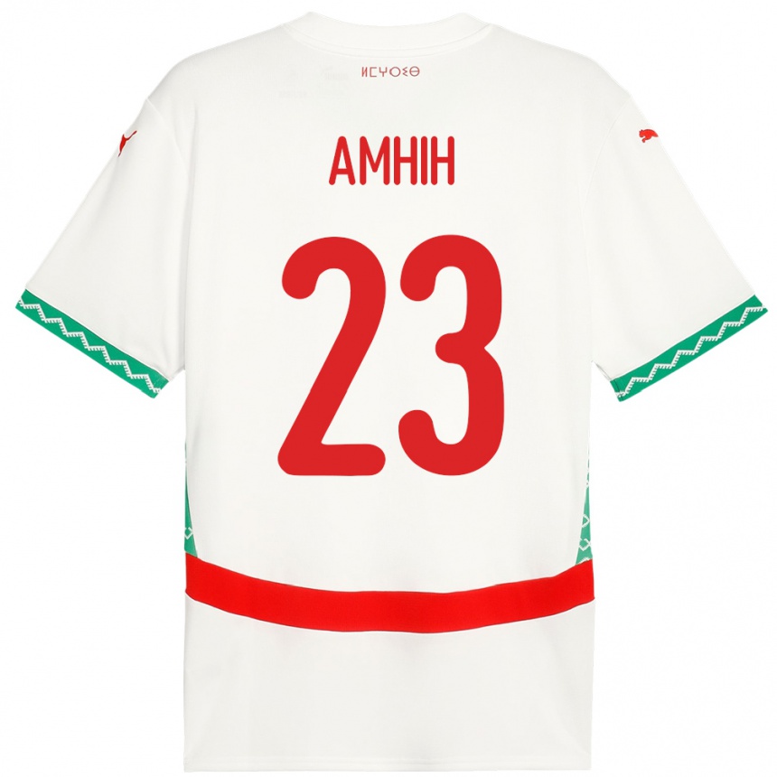 גברים כדורגל מָרוֹקוֹ Yassine Amhih #23 לָבָן הרחק ג'רזי 24-26