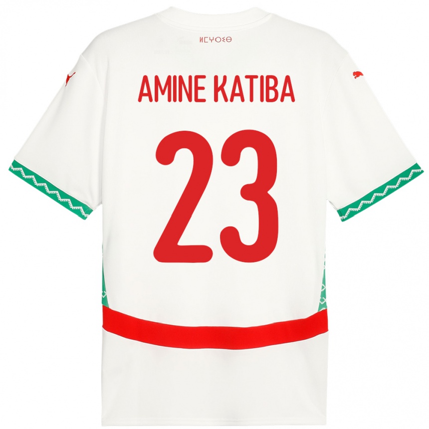 גברים כדורגל מָרוֹקוֹ Mohamed Amine Katiba #23 לָבָן הרחק ג'רזי 24-26